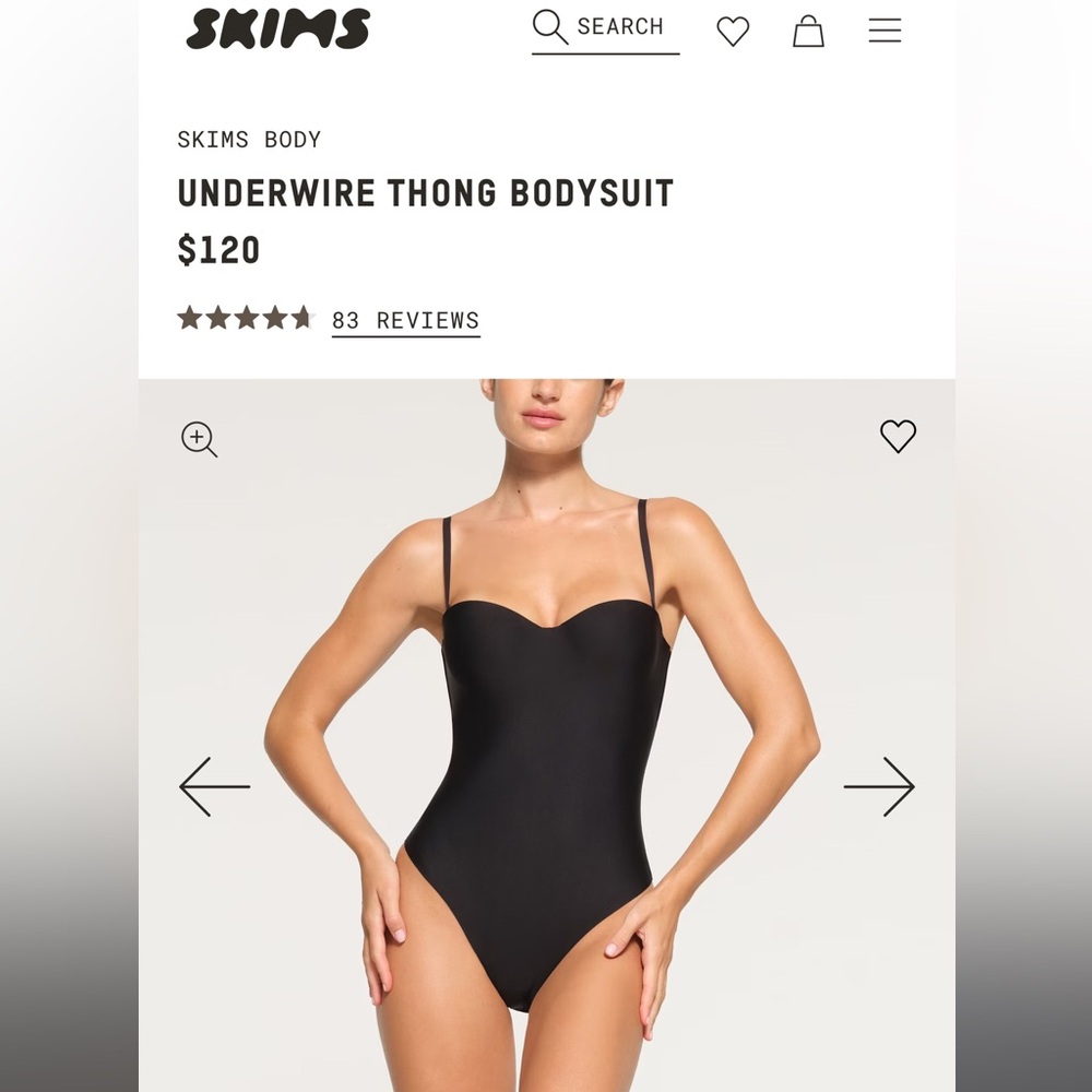 SKIMS Black Underwire Thong Bodysuit